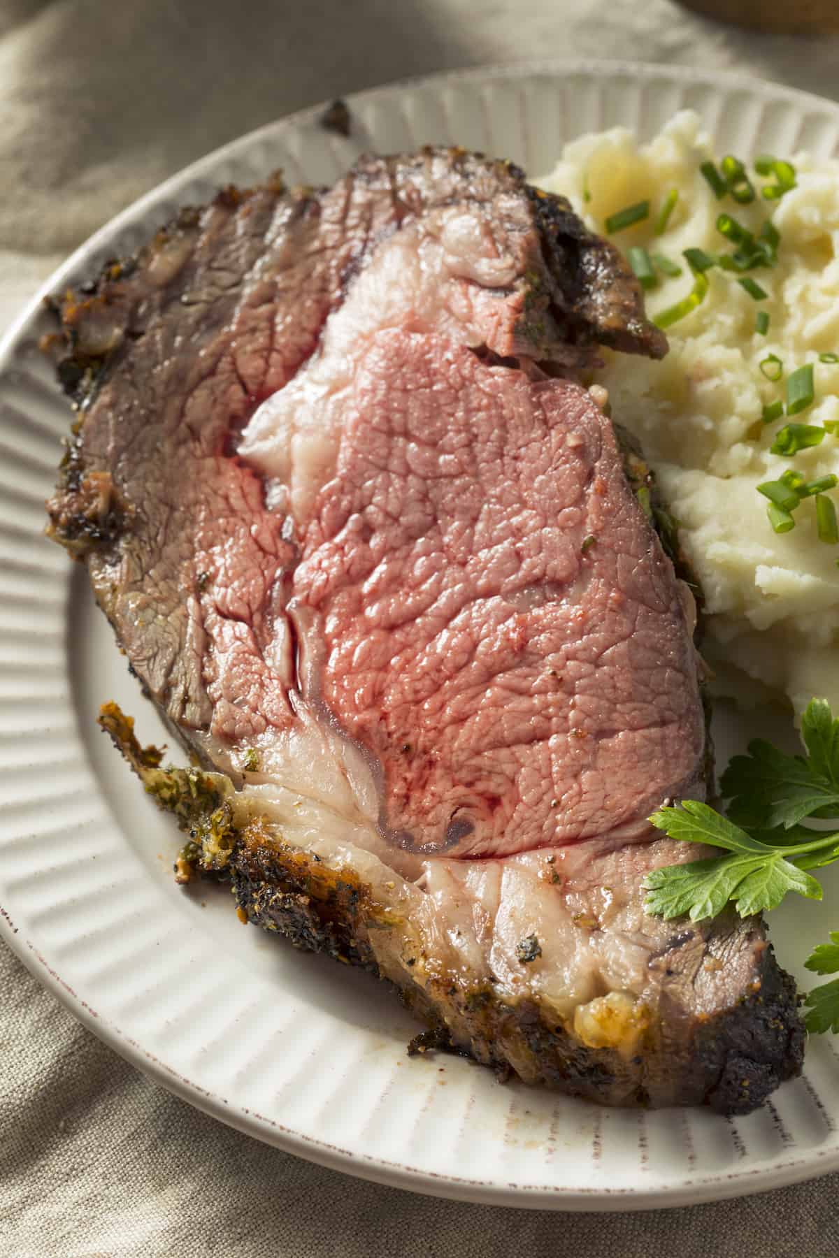 Slice of boneless prime rib roast