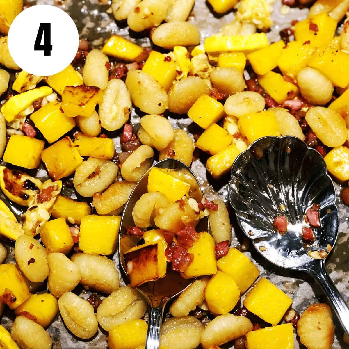 gnocchi and pumpkin on a sheet pan