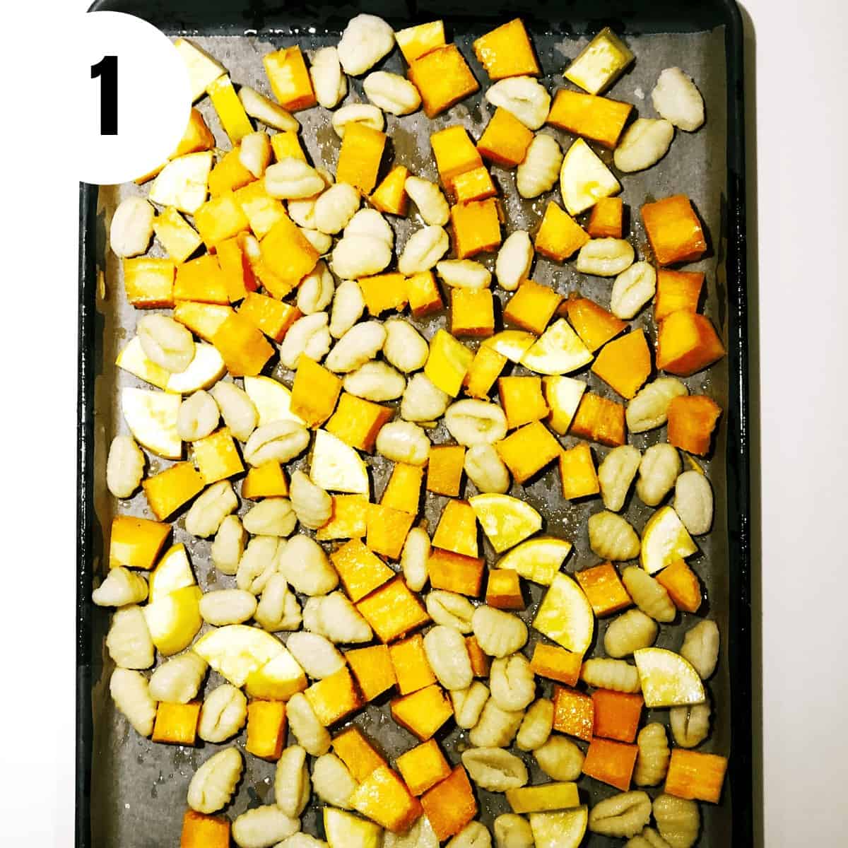 Adding gnocchi and pumpkin to a sheet pan