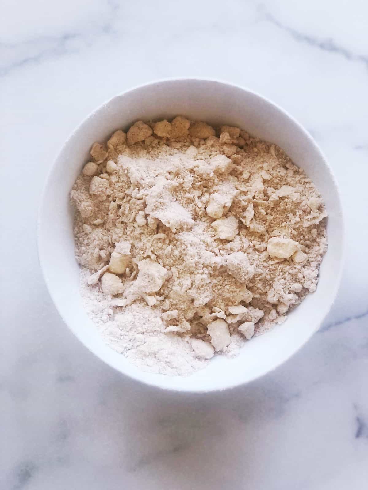 streusel topping for apple scones in a bowl