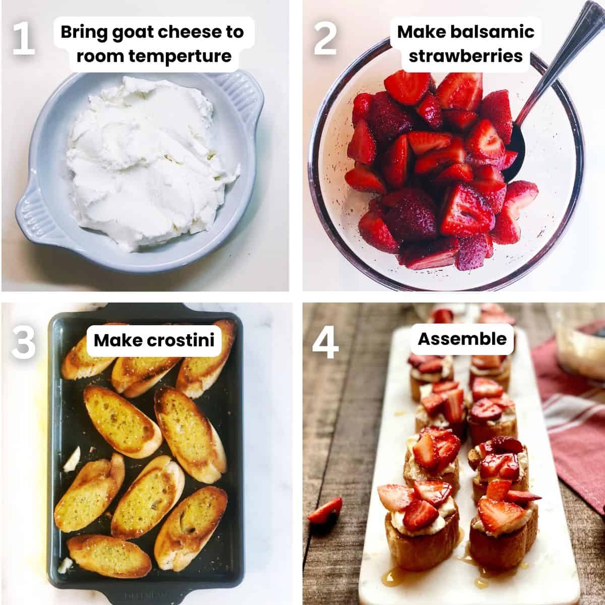 Preparing the strawberry and goat cheese crostini including: making the balsamic strawberries, making the crostini them assembling it all together with the goat cheese.