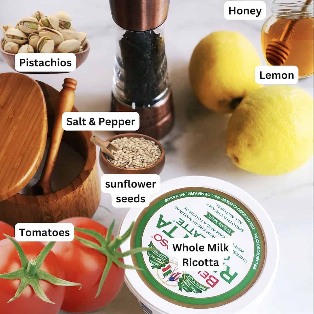 Ingredients for the tomato and ricotta salad.
