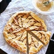 Apple galette with browned butter drizzle over top.