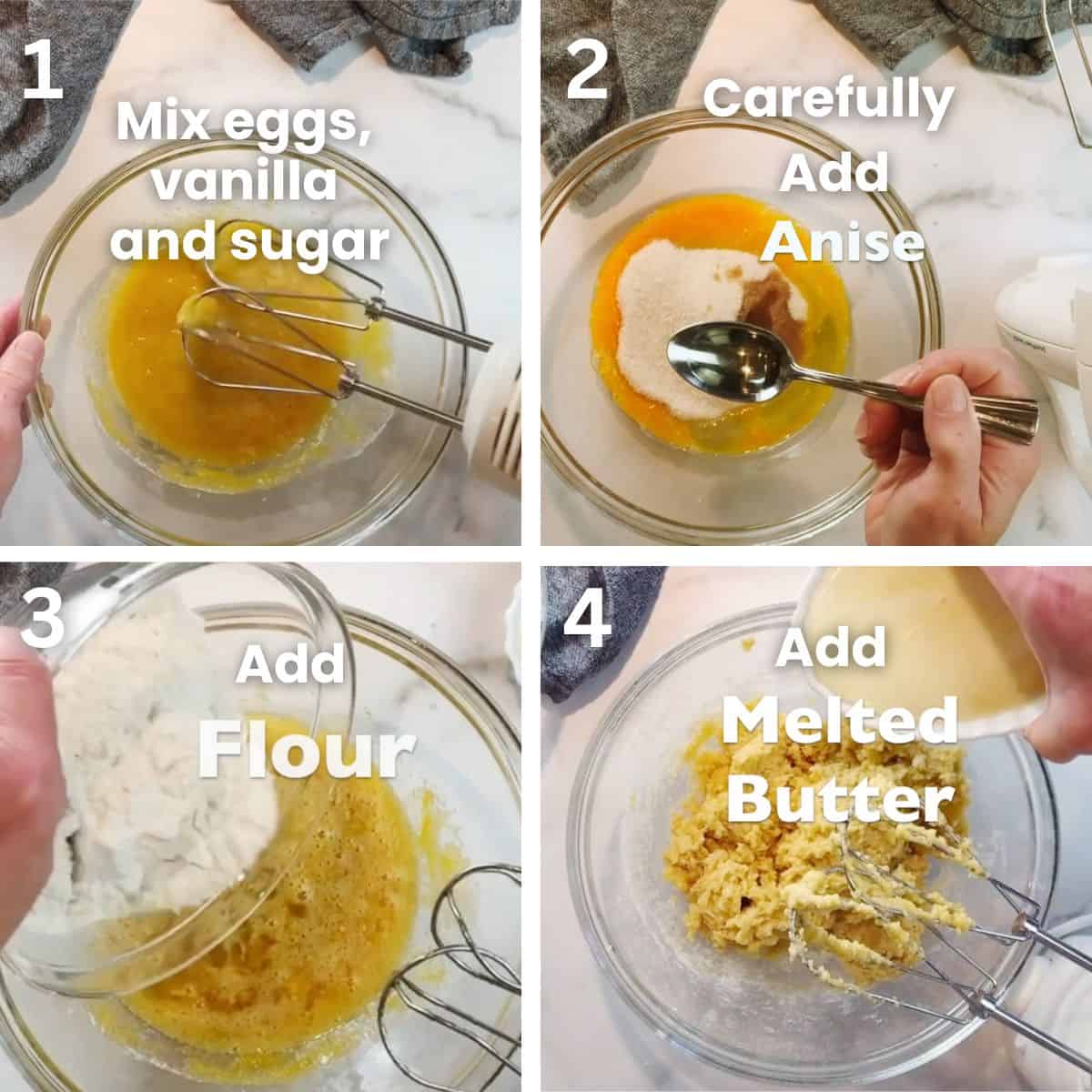 Mixing the pizzelle cannoli ingredients.