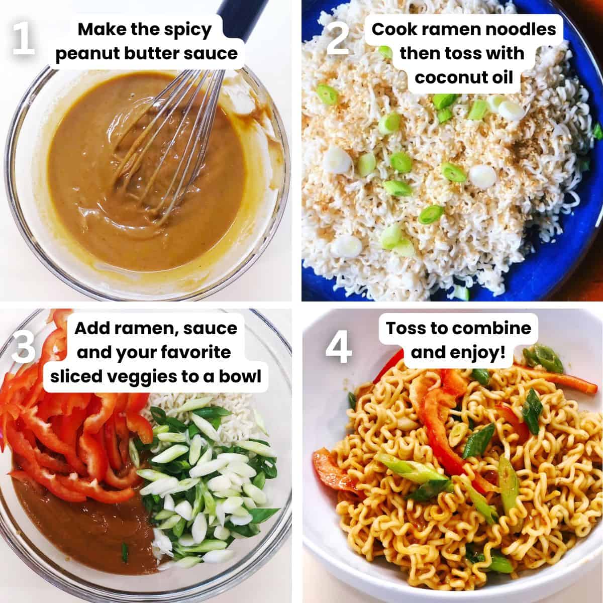 Preparing the peanut butter ramen noodles.