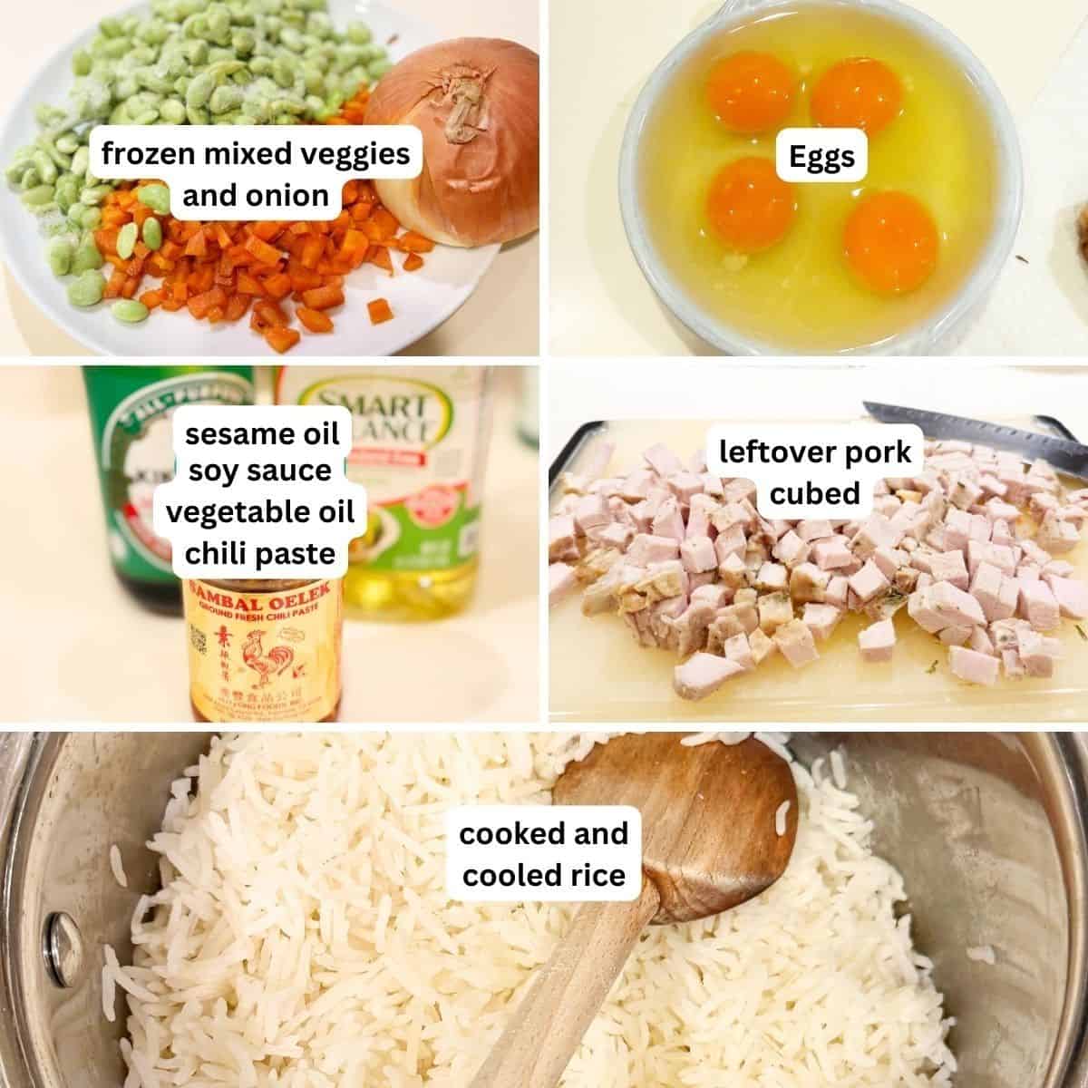 Fried rice with leftover pork ingredients.