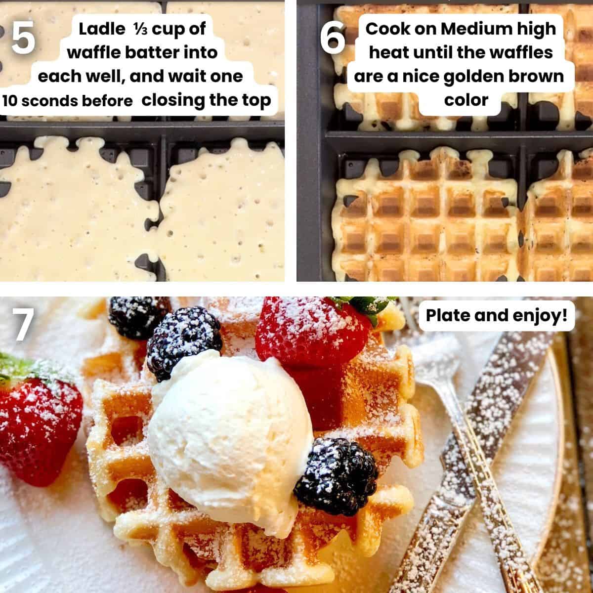 Cooking the yeasted waffles.